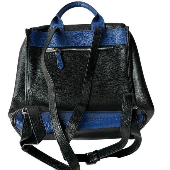 Guess Backpack Black Blue Pebbled Leather Silver Metal Logo Bag 10"x11.75"x4" - Picture 10 of 13